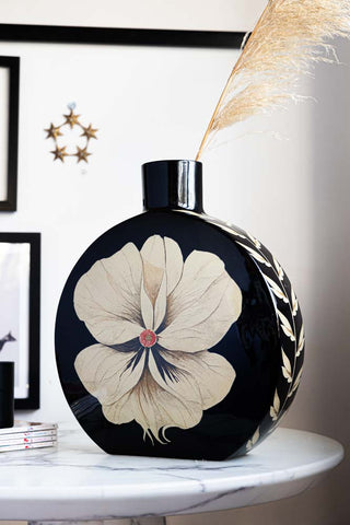 Image of the Black Floral Large Vase