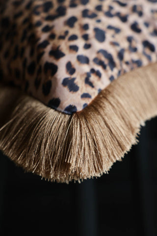 Image of the fringe on the Leopard Love Velvet Fringe Feather Filled Cushion