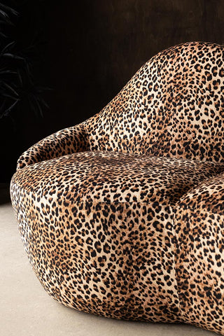 Close-up of the Leopard Print Velvet Lips Sofa.