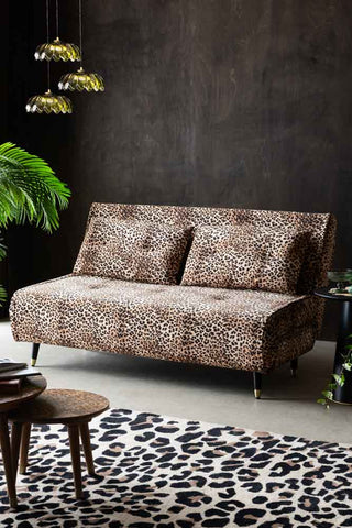 Lifestyle image of the Mabel Large 2 Seater Sofa Bed in Leopard Love Velvet