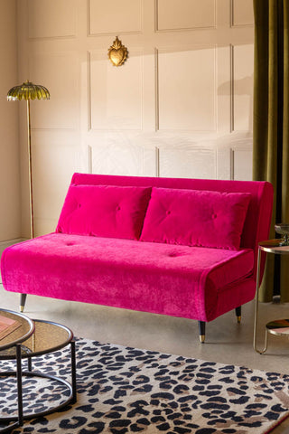 Lifestyle image of the Mabel Large 2 Seater Sofa Bed in Luxe Needlecord Velvet Harry's Pink