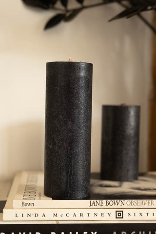 Lifestyle image of the Metallic Anthracite Shimmer Pillar Candle - Large