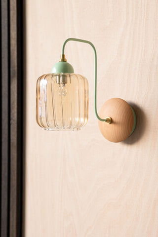 Close-up image of the Mint Green Metal & Ribbed Glass Wall Light