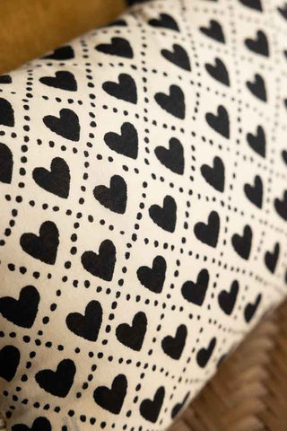 Close-up image of the Mini Monochrome Heart Cotton Cushion