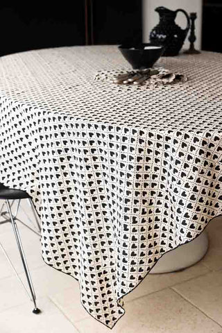 Detail image of the Monochrome Heart Cotton Tablecloth