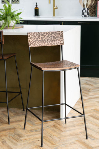 Natural Leopard Love Bar Stool kitchen island in kitchen setting