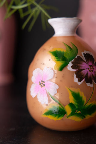 Close-up image of the Orange Hand-painted Floral Glass Vase
