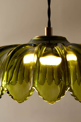 Detail image of the illuminated Gold & Green Pendant Desert Island Light