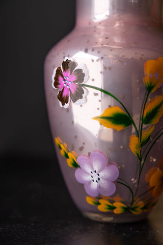 Close-up image of the Pink Hand-painted Floral Glass Vase