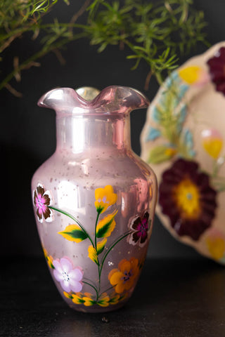 Lifestyle image of the Pink Hand-painted Floral Glass Vase