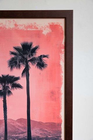 Detail image of Pink Sunset A2 Art Print in a walnut frame on a light background.