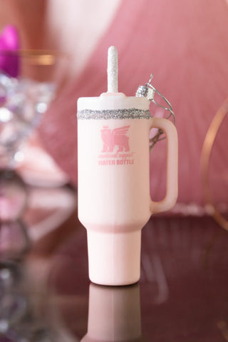 Lifestyle image of the Pink Tumbler Inspired Christmas Tree Decoration