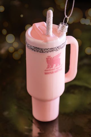 Close-up image of the Pink Tumbler Inspired Christmas Tree Decoration