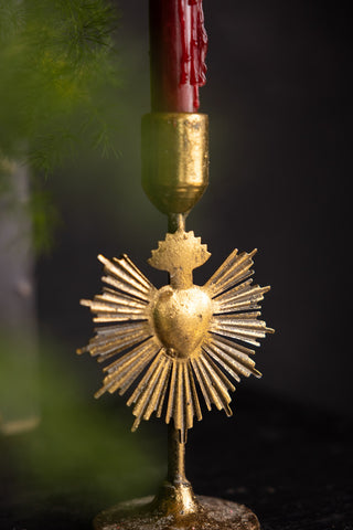 Close-up image of the Pretty Gold Milagro Heart Candle Holder