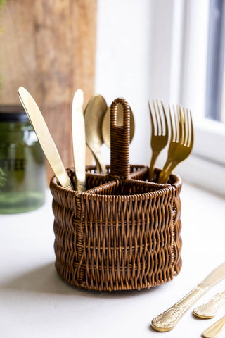 Lifestyle image of the Rattan-Style Cutlery Holder