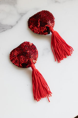 Detail image of the Red Heart Sequin Nipple Tassels
