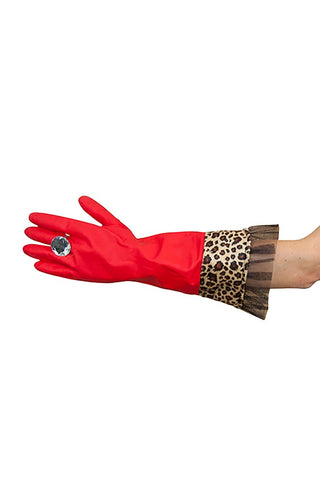 Cutout image of the Red Leopard Print Washing-up Gloves