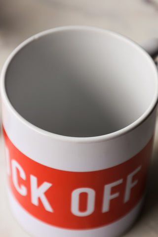 Image of the finish for the Red & White Fuck Off Mug