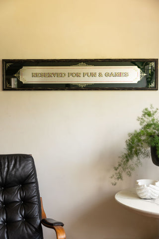 Image of the Reserved For Fun & Games Vintage-Style Mirror in a room setting