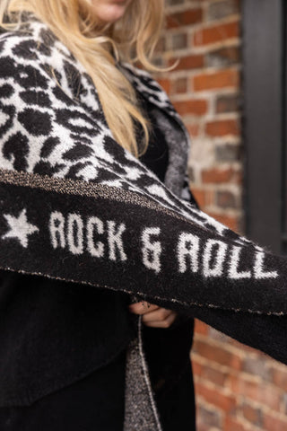 Image of the writing on the Rock & Roll Monochrome Animal Print Scarf