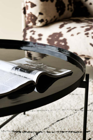 Close-up image of the Black Gloss Tray Coffee Table
