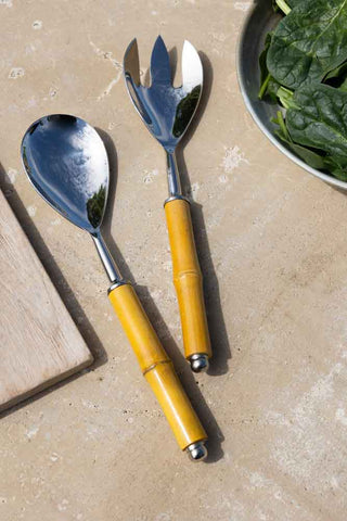 Lifestyle image of the Set Of 2 Bamboo Salad Servers