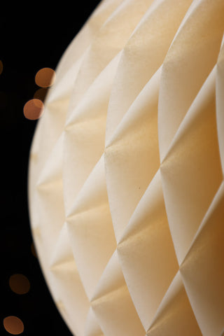 Close-up image of the Set Of 2 Ivory Honeycomb Ball Decorations