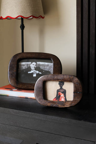 Lifestyle image of the Set Of 2 Walnut Wood Photo Frames