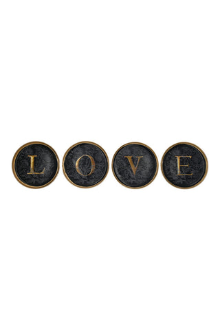 Cutout image of the Set Of 4 Black & Gold Love Coasters.