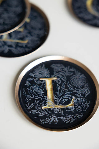 Image of the Set Of 4 Black & Gold Love Coasters