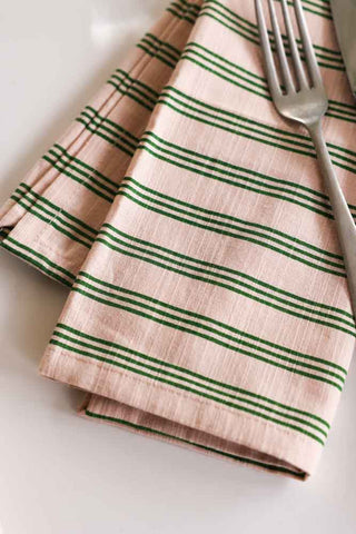 Image of the Set Of 4 Cotton Green Stripe Napkins