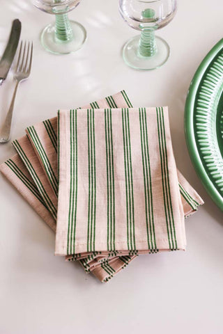 Close-up image of the Set Of 4 Cotton Green Stripe Napkins