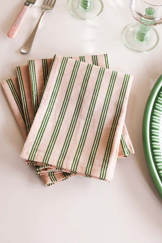 Image of the material for the Set Of 4 Cotton Green Stripe Napkins