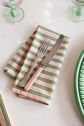 Lifestyle image of the Set Of 4 Cotton Green Stripe Napkins