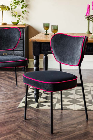 Lifestyle image of the Set of 2 Dining Chairs in Charcoal & Pink Velvet