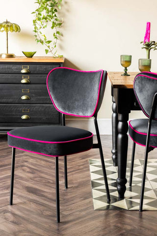 Image of the Set of 2 Dining Chairs in Charcoal & Pink Velvet