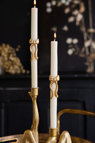 Image of the Set of 2 Gold Bow Table Candles