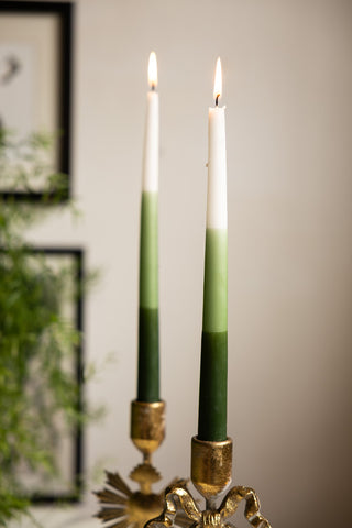 Lifestyle image of the Set of 2 Ombre Green Dinner Candles