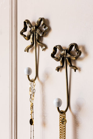 Image of the Set of 2 Pretty Gold Bow Wall Hooks