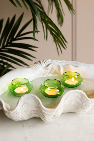 Image of the Set Of 3 Green Glass Tea Light Holders