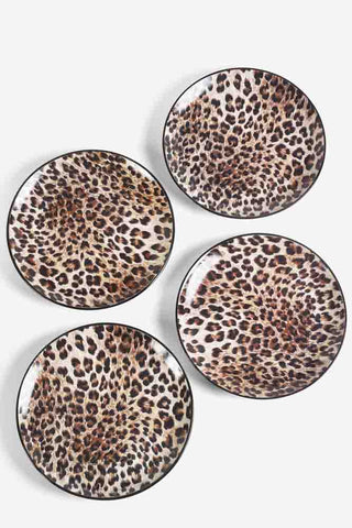 Set of 4 Natural Leopard Love Side Plates