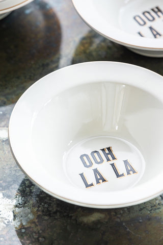 Image of the text on the White Parisian Bistro Set of 4 Cereal Bowls
