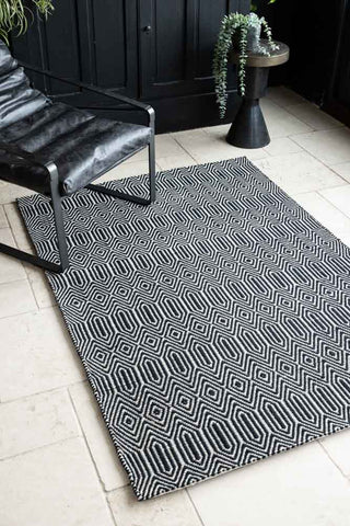 Lifestyle images of the Sloan Monochrome Geometric Rug - 4 Sizes Available