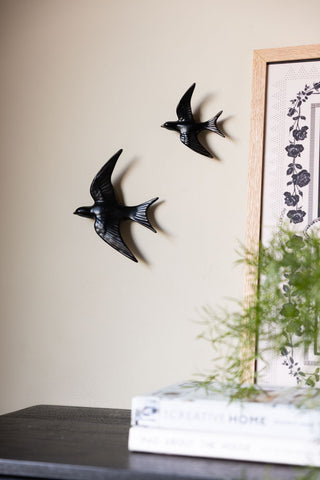 Lifestyle image of the Large and Small Black Swallow Wall Decoration