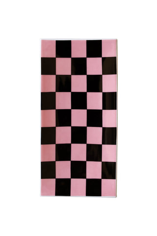 Image of the Black & Pink Checkerboard Trinket Dish on a white background