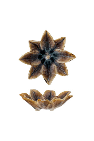 Cutout image of a small lotus flower trinket dish on a white background. 