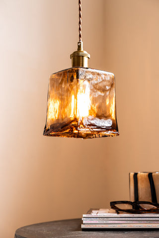 Lifestyle image of the Sophisticated Dark Brown Squared Glass Ceiling Light