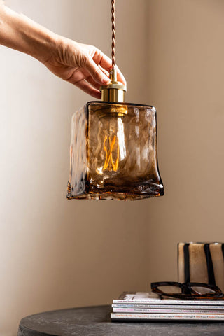 Image of the Sophisticated Dark Brown Squared Glass Ceiling Light