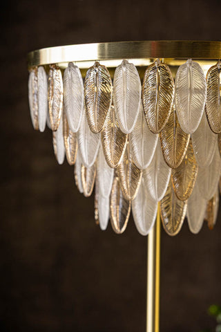 Close-up of the Stunning Art Deco Glass Feather Floor Lamp.