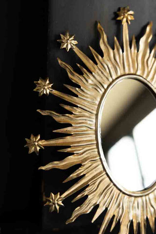 Close-up image of the Antique Silver Sunburst & Stars Mirror